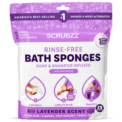 Disposable No Rinse Bathing Wipes - 25 Pack - All-in-1 Single Use Shower Wipes, Simply Dampen, Lather, and Dry