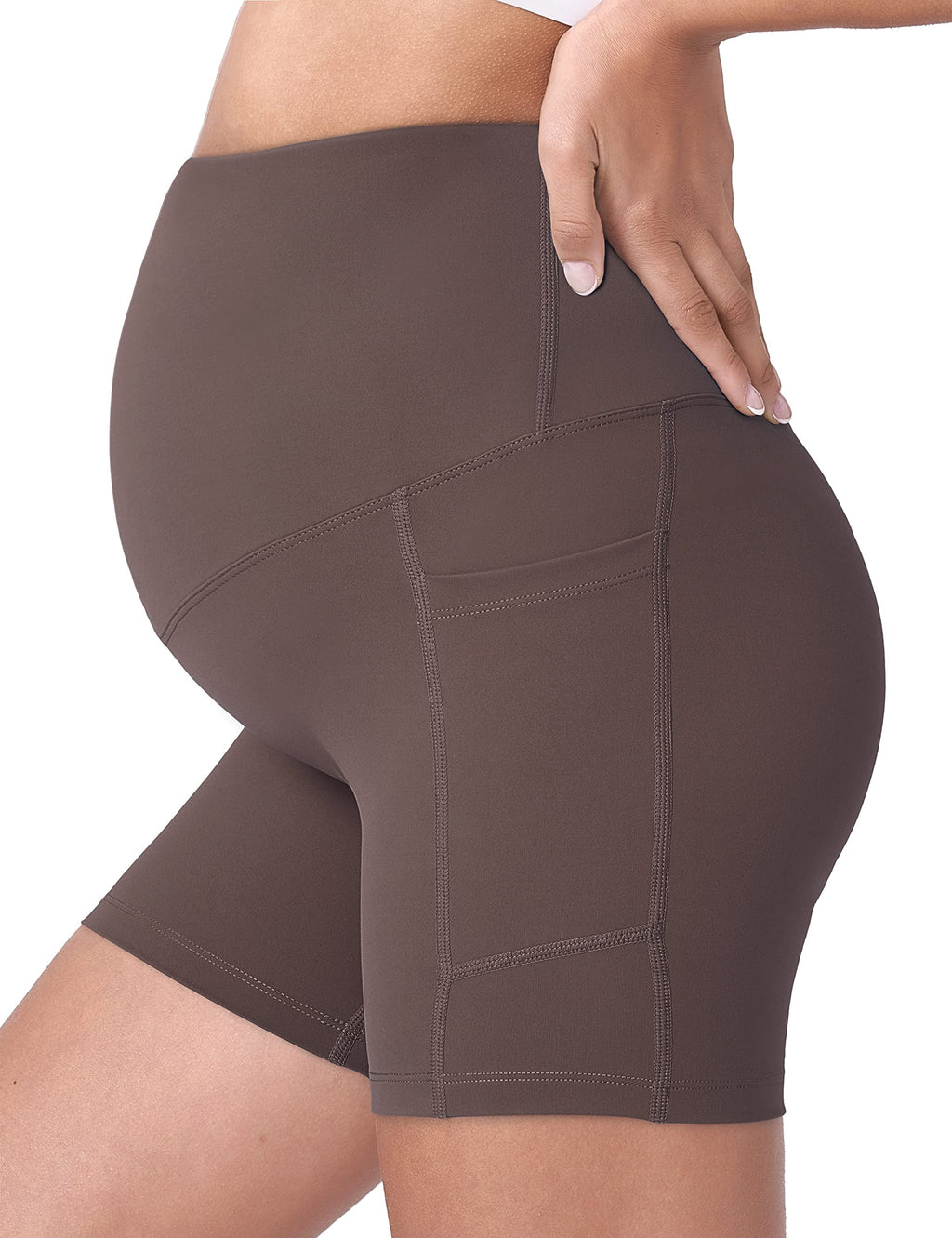 Maternity Biker Shorts Pockets Dark Brown 5" X-Large