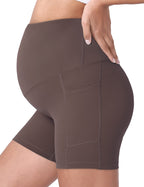 Maternity Biker Shorts Pockets Dark Brown 5" X-Large
