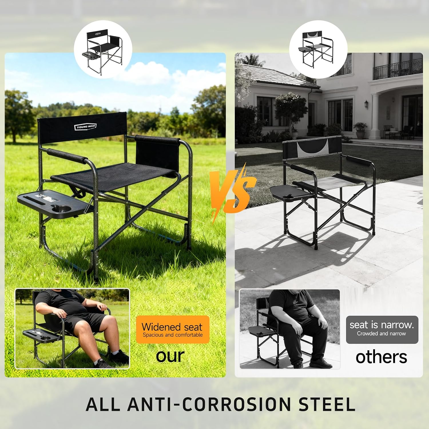 Camping Directors Chair, Lightweight Oversized Portable Folding Chair with Side Table and Storage Pockets for Outdoor