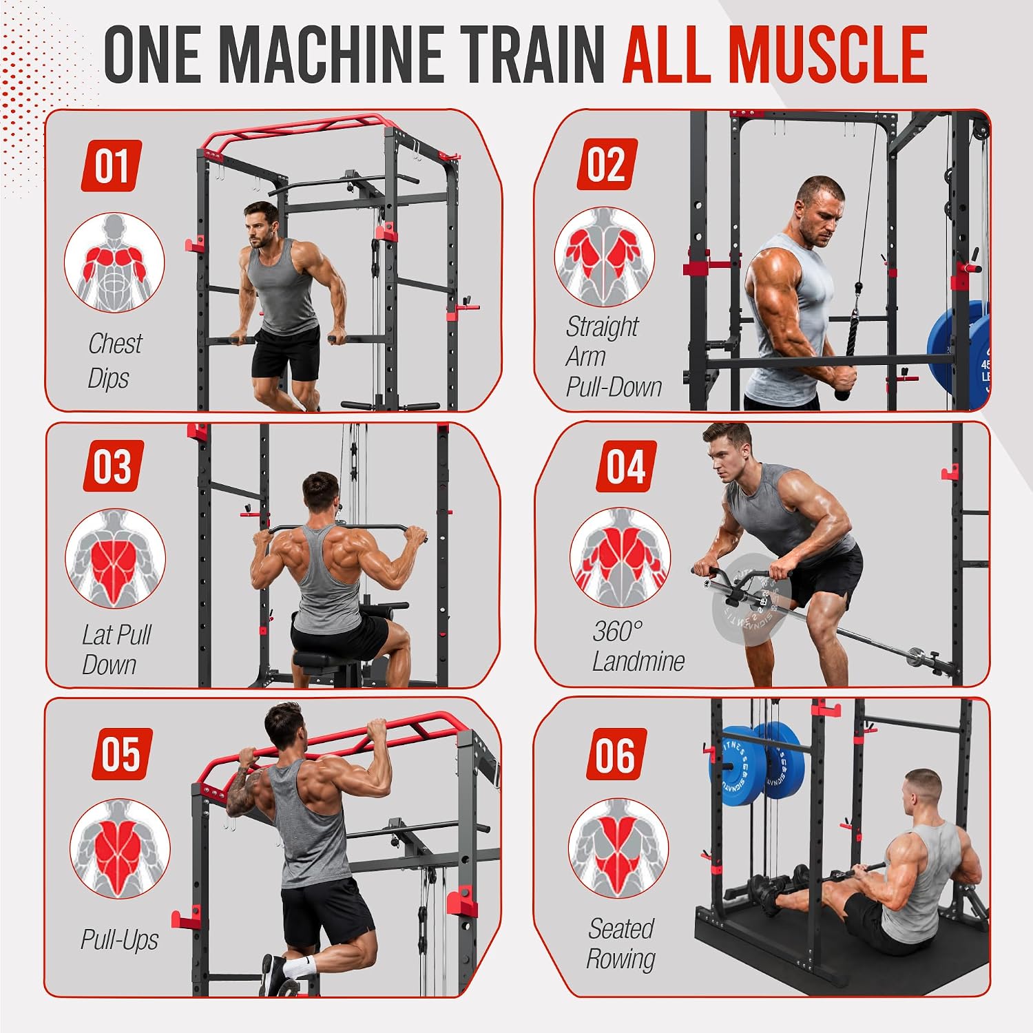 Power Rack, Multi-Function Squat Rack with LAT Pull Down, Power Cage with Pulley System, Strength Training Home Gym