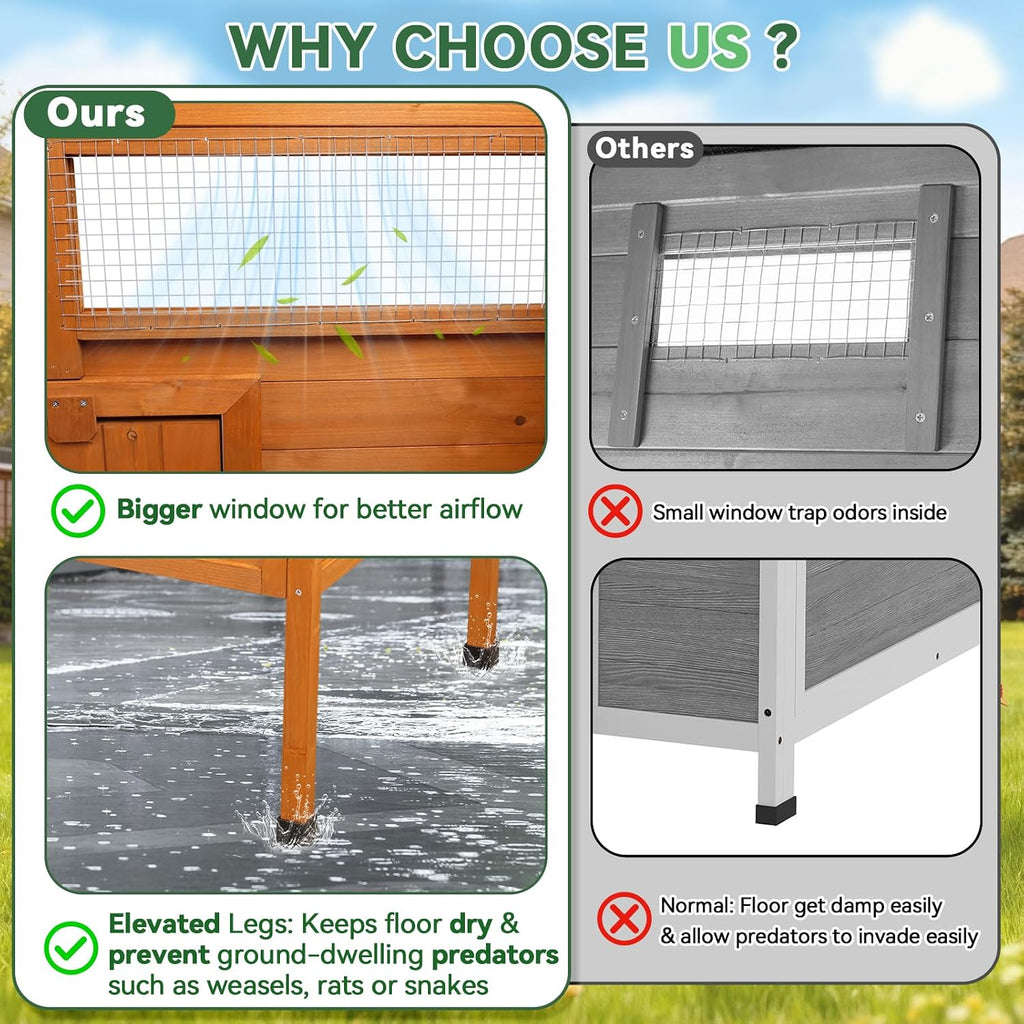 Wooden Duck Coop, Duck House for Outside with Larger Windows