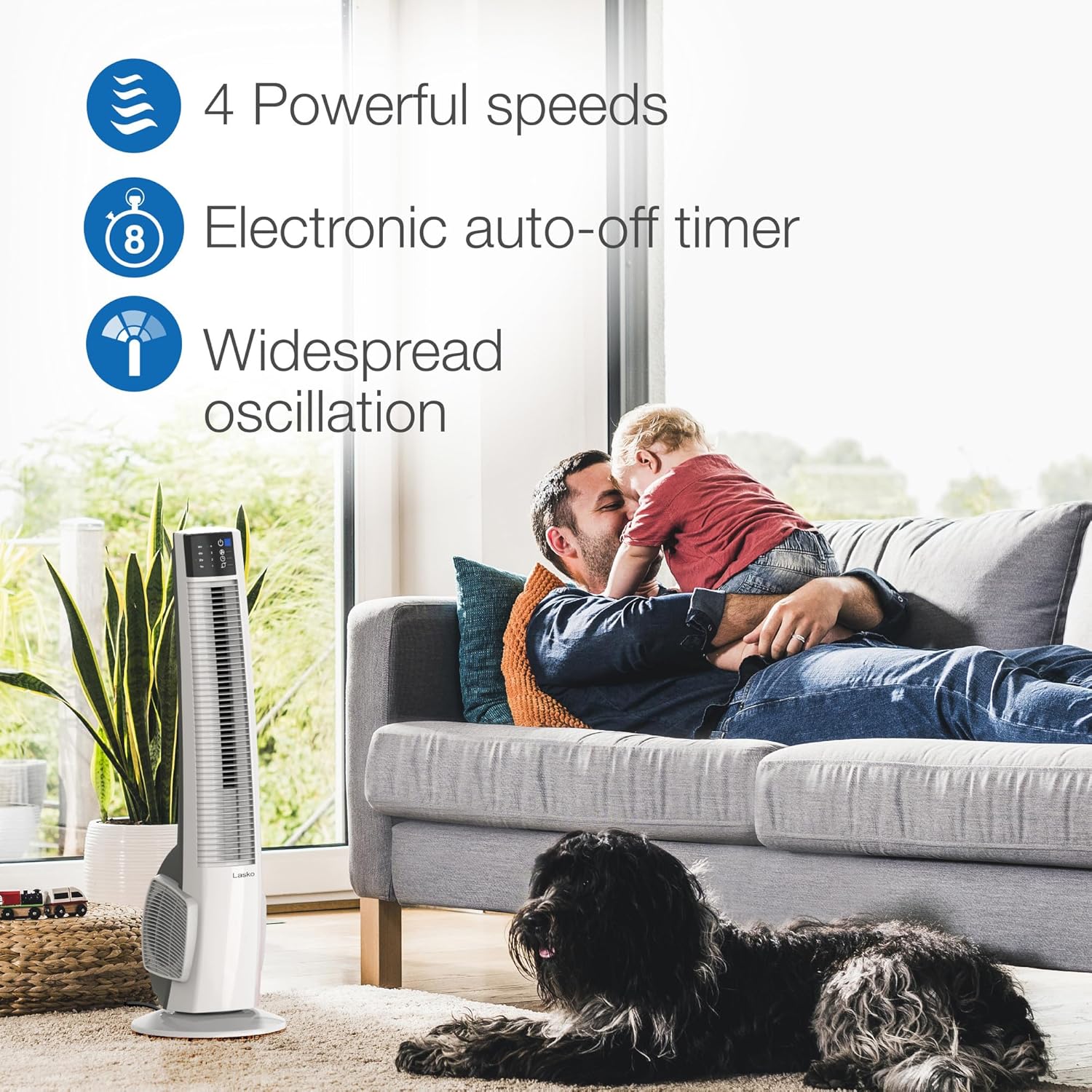 Oscillating Tower Fan with Remote Control - Tower Fan for Bedroom & Office, 4 Quiet Speeds, 38" White, T38400
