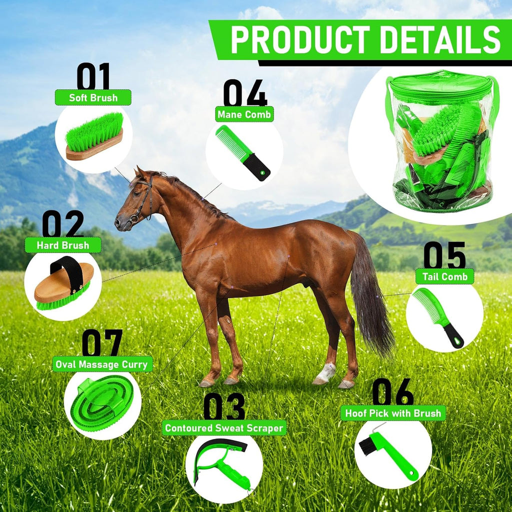 9 Pcs Horse Grooming Kit Tack Room Supplies, Cute, Green