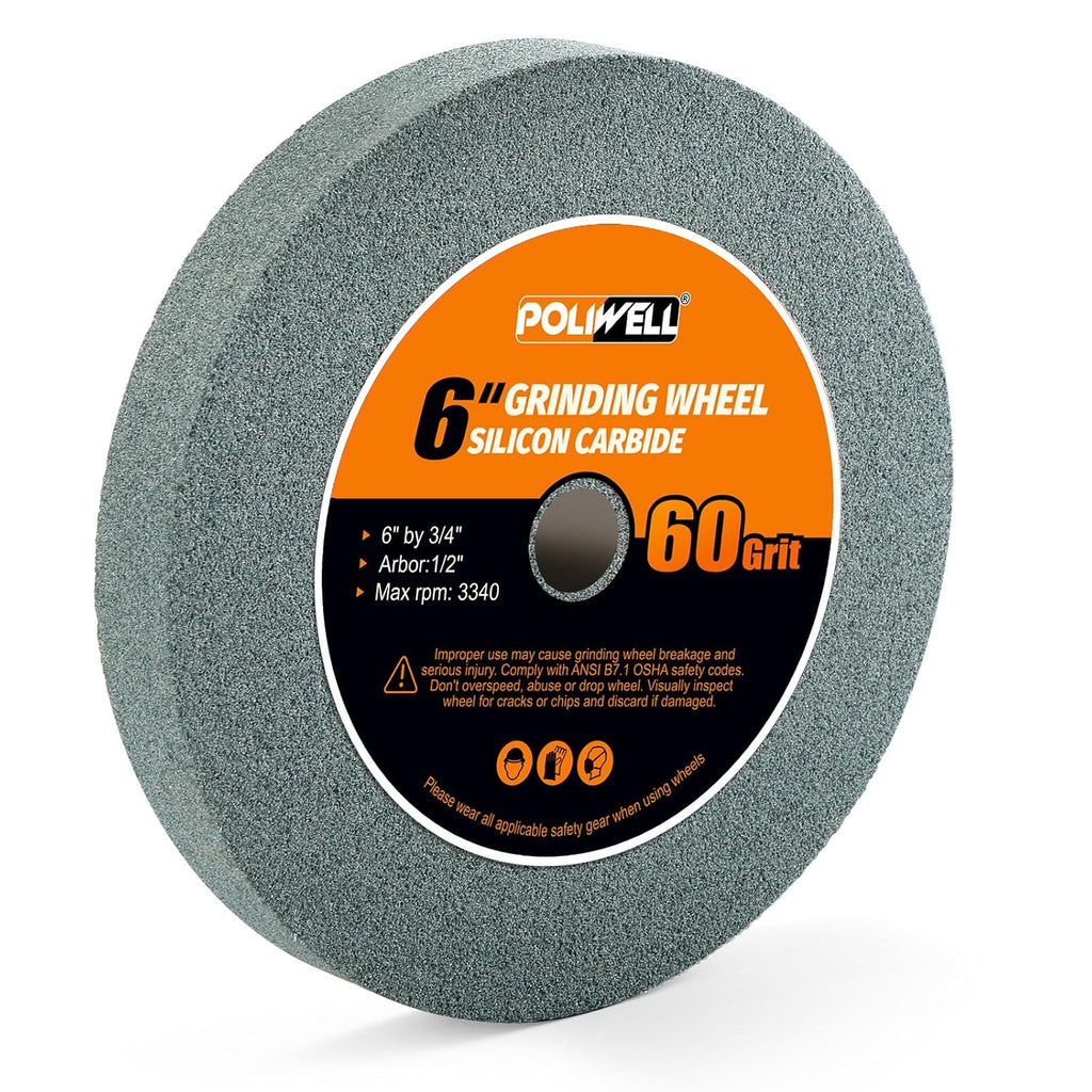 6 Inch 60 Grit Silicon Bench Grinder Wheel with 1/2'' Arbor