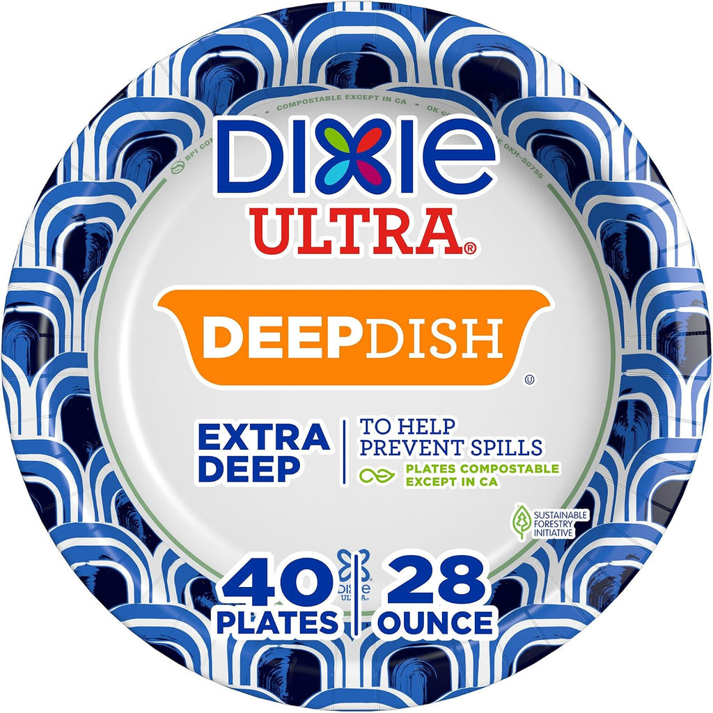 Deep Dish Paper Plates, 40 Count, 28 oz, Disposable Plates