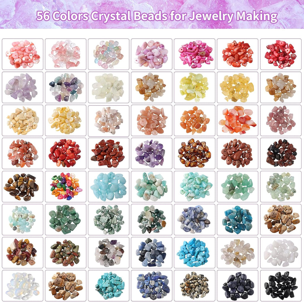 Jewelry Making Supplies Kit 1800pcs 56 Colors Crystal Beads, Bracelet Making Kit Gemstone Chip Beads Irregular