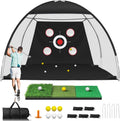Golf Net, 10x7FT Golf Practice Net with Tri-Turf Mat for Outdoor Indoor, All-in-One Golf Hitting Aid Nets for