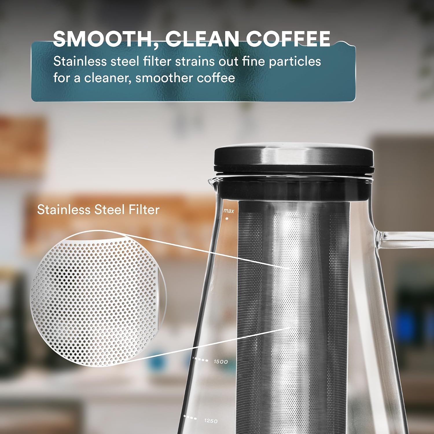 Airtight Cold Brew Iced Coffee Maker Pitcher (& Iced Tea Maker) with Spout – 1.5L/ 51oz Brewing Glass Carafe with