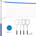 Volleyball + Badminton Sets - Beach + Backyard Game Set - Volleyball, Pump, Badminton Rackets, Birdies, Net + Poles