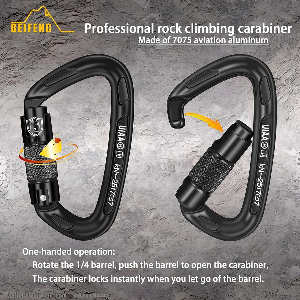 25KN Auto Locking Carabiner - UIAA Certified Heavy Duty Climbing Carabiners for Rock Climbing, Camping, Rappelling