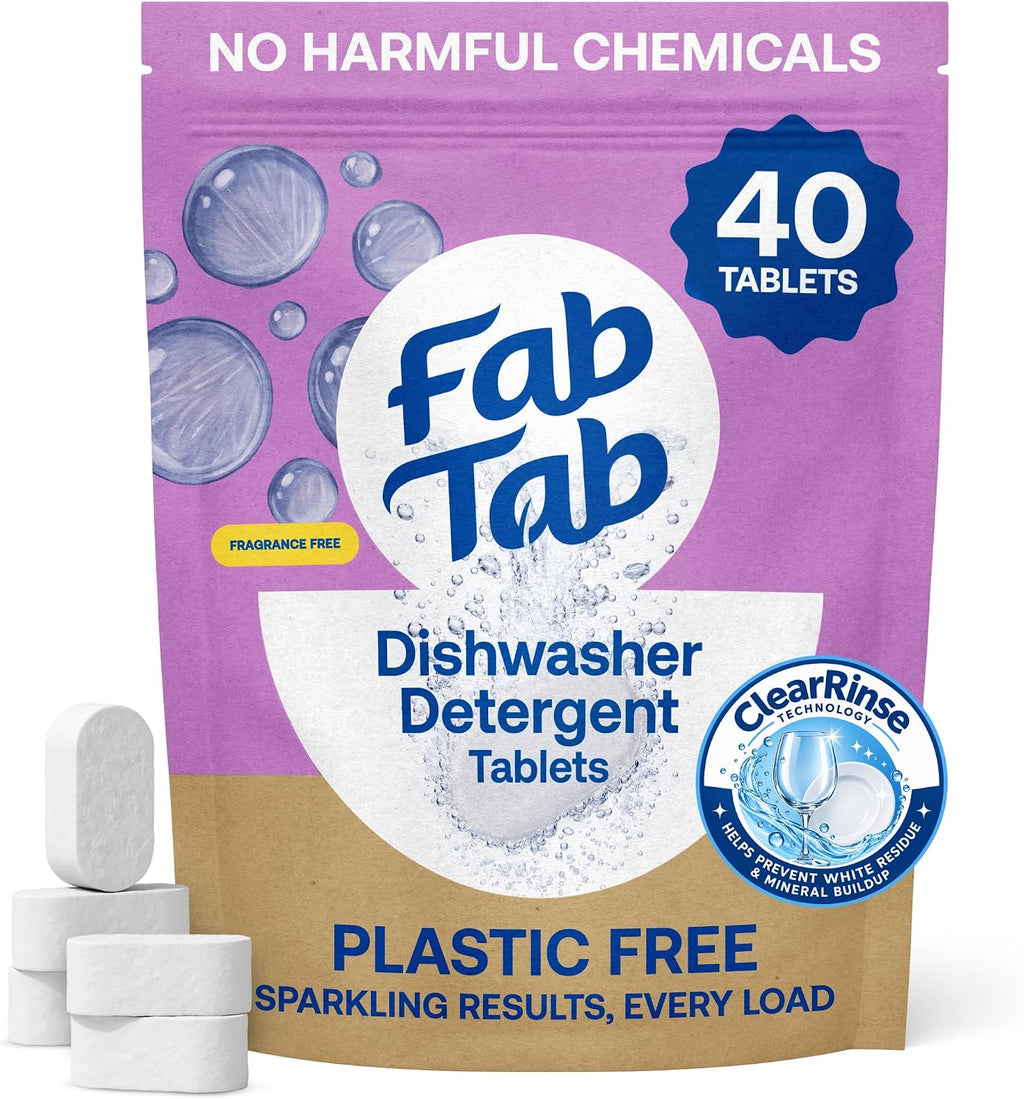 100% Plastic-Free Dishwasher Detergent Tablets, 40ct, Free & Clear