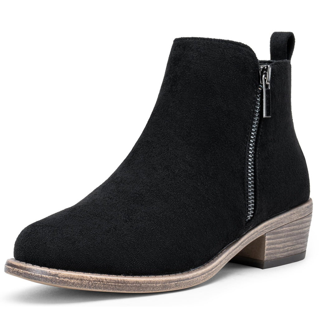 Women's Black Suede Round Toe Ankle Boots Low Heel, Size 8, 905