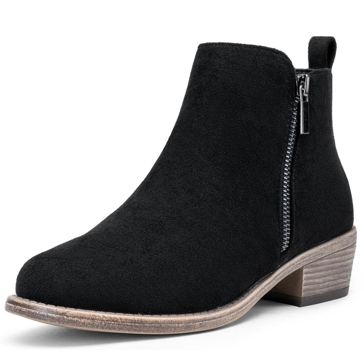Women's Black Suede Round Toe Ankle Boots Low Heel, Size 8, 905