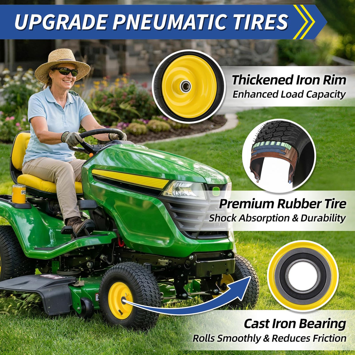 GICOOL 15x6.00-6 Lawnmower Front Tire Wheel, for Riding Mower Tractor, 2PK