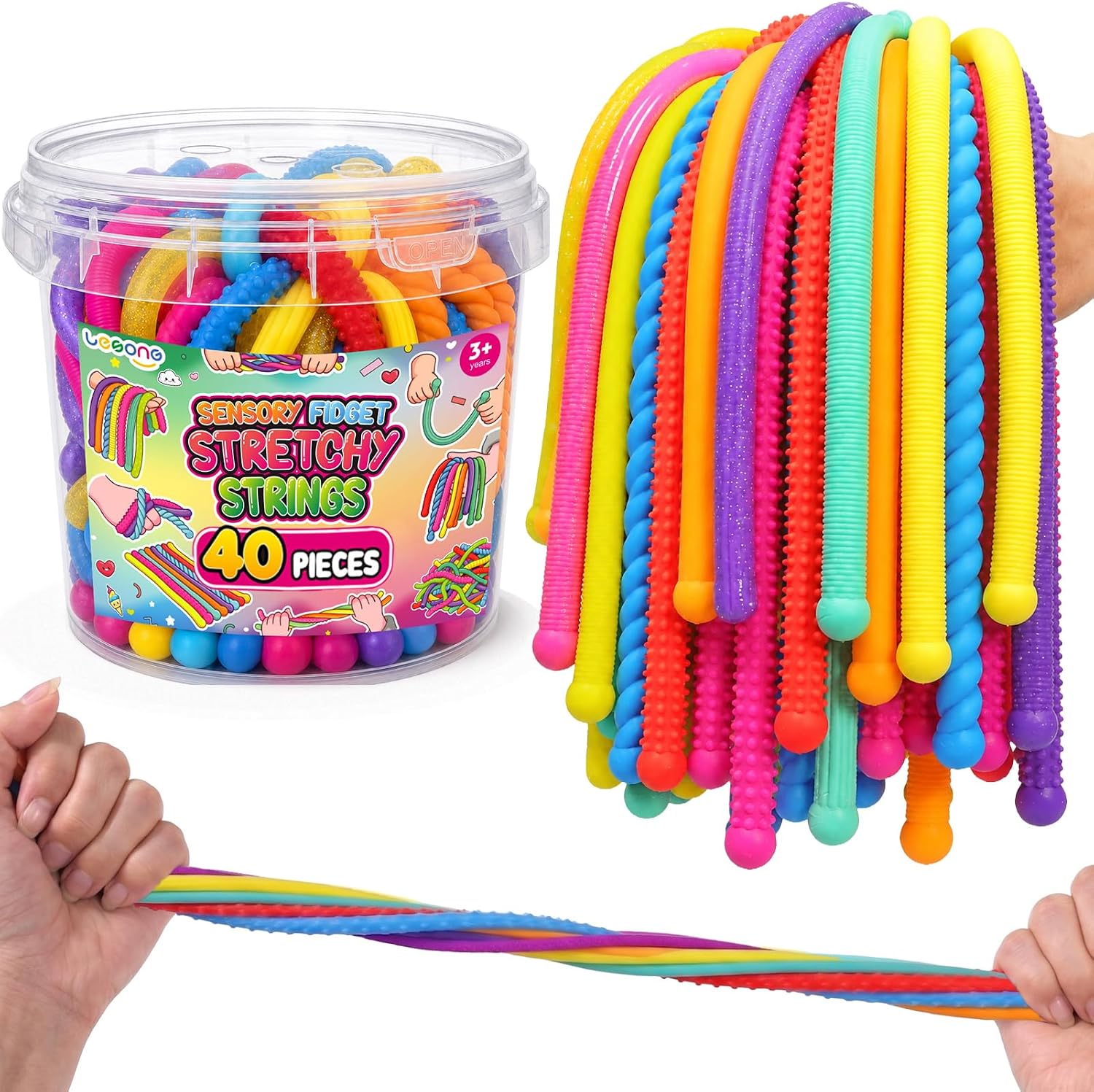 Fidget Sensory Toys for Kids, 40 Pack Textured Sensory Stretchy Noodles, Calm Down Stress Toys for Autism ADHD, Quiet