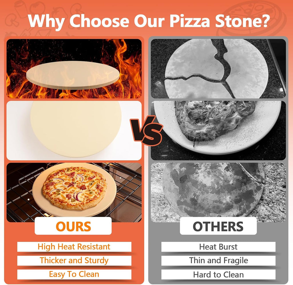 16" Heavy Duty Cordierite Pizza Stone – 0.6" Thick Baking Stone for Oven & Grill, Perfect for Crispy Pizza, Bread &