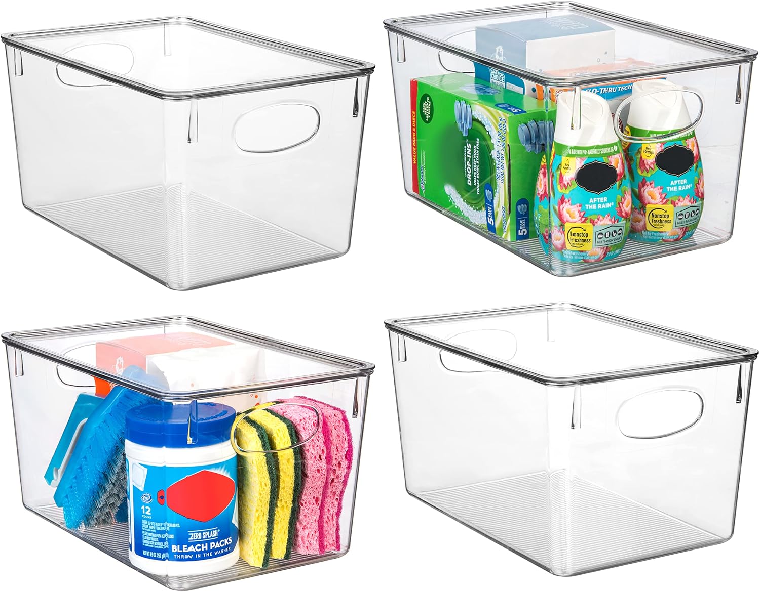 Plastic Storage Bins With lids – Perfect Kitchen Fridge Organizer, Pantry Organization, Cabinet Organizers (4 Pack)