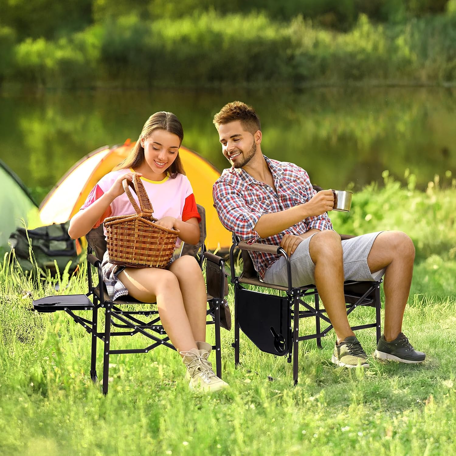 Camping Chairs, Directors Chair, Camping Chair with Side Table & Carry Bag，Heavy Duty Camping Chairs for