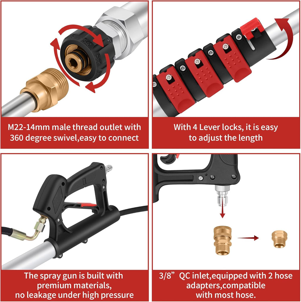 24 FT Gutter Cleaning Tools from The Ground - Telescoping Pressure Washer Wand - Gutter Cleaner Attachment with Power