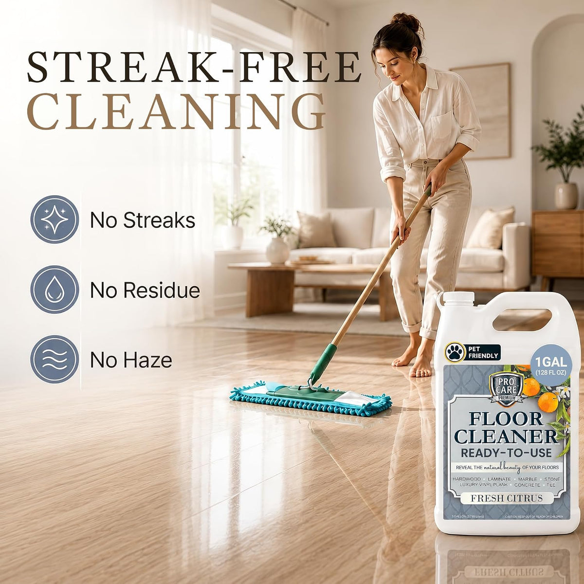 Floor Cleaner (Made in USA) | Streak-free Cleaner for Tile, Stone, Laminate, Vinyl & Natural Wood Floor Cleaner for