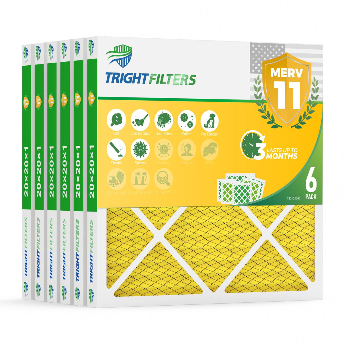 20x20x1 Air Filter 6 Pack, MERV 11 Dust & Pet Dander Defense