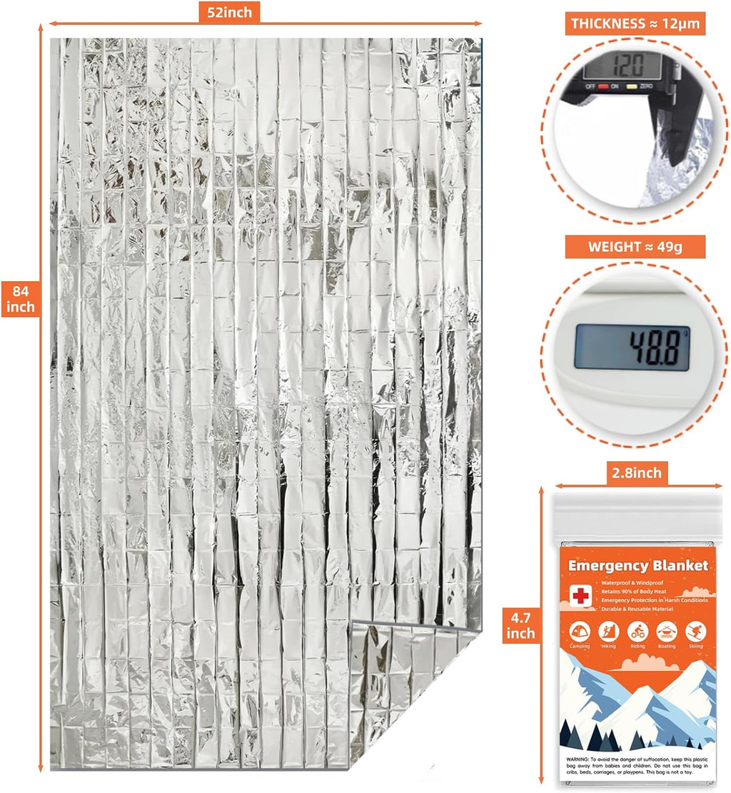 Emergency Mylar Blankets, Survival Space Blanket, 10 Pack | waterproof Mylar emergency blankets reflect up to 90%