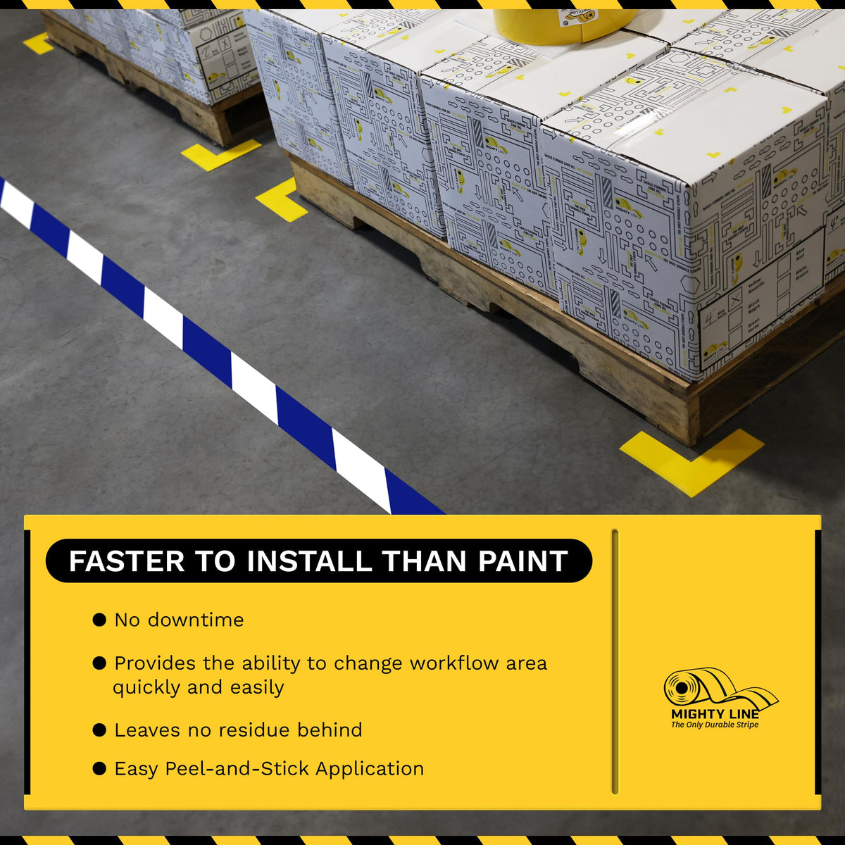 Diagonal Hazard Floor Marking Tape, 100 ft Roll