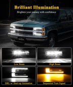 LED Headlights Assembly DOT Approved with Start Animation DRL Sequential Turn Signal Hi/Low Beam Lights Replacement