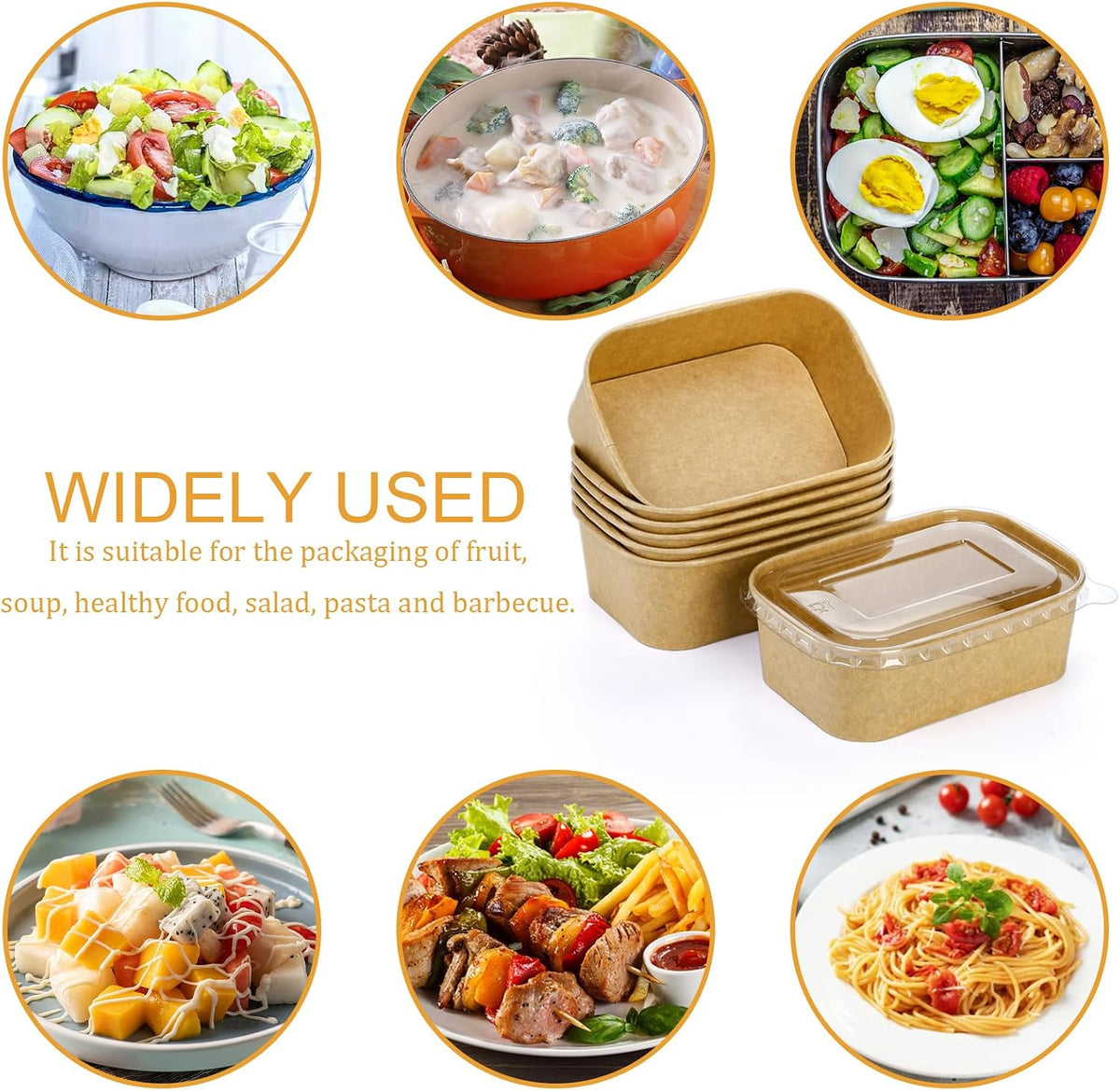 50 Pack Compostable Rectangular Kraft Paper Bowls, 25 Oz, Microwave & Freezer Safe, Reusable, Perfect for Take-Out