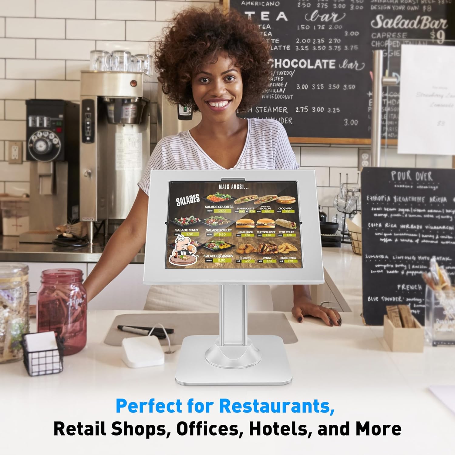 Anti-Theft iPad Kiosk Stand – POS iPad Security Mount with 360° Swivel & 75° Tilt, Heavy Duty Tablet Kiosk Desk