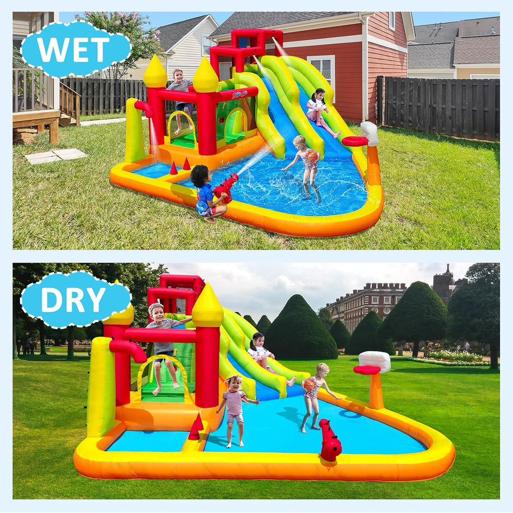 Inflatable Bounce House with Slides, Inflatable Water Slide for Kids Backyard, Bounce Water Prak with Air Blower