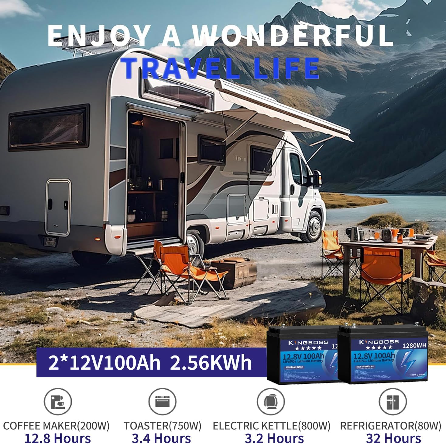 12V 100Ah LiFePO4, Lithium Battery 15000 Deep Cycles Lithium Iron Phosphate Battery with 100A Smart BMS Rechargeable