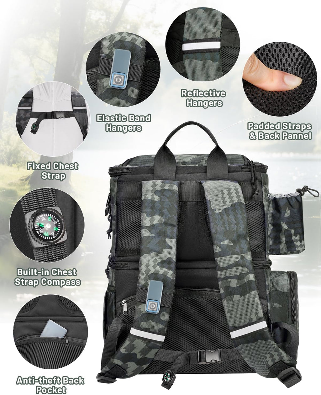 Fishing Backpack with 4 Tackle Boxes, Fishing Bag with Rod Holder | 3600 Tackle Box 4 Pack, Water Resistant Tackle