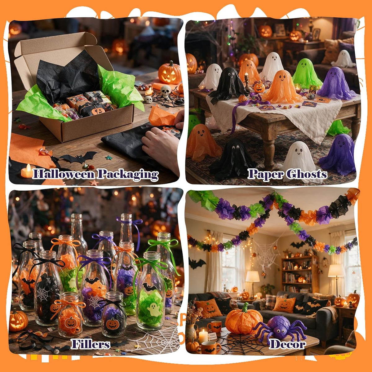160 Sheets Halloween Tissue Paper,4-Color 14"X20" Tissue Paper Bulk