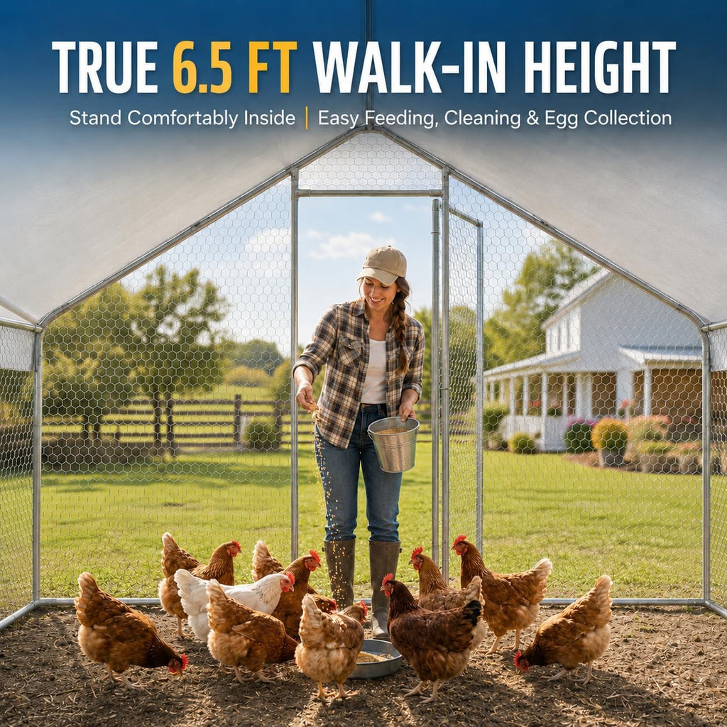 10x10x6.5 FT Metal Chicken Coop, Large Chicken Run with Cover