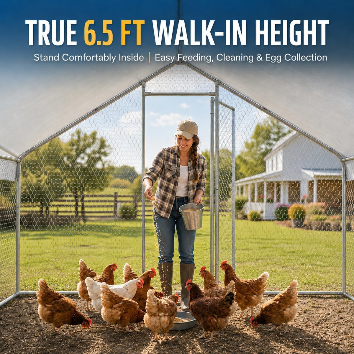 10x10x6.5 FT Metal Chicken Coop, Large Chicken Run with Cover