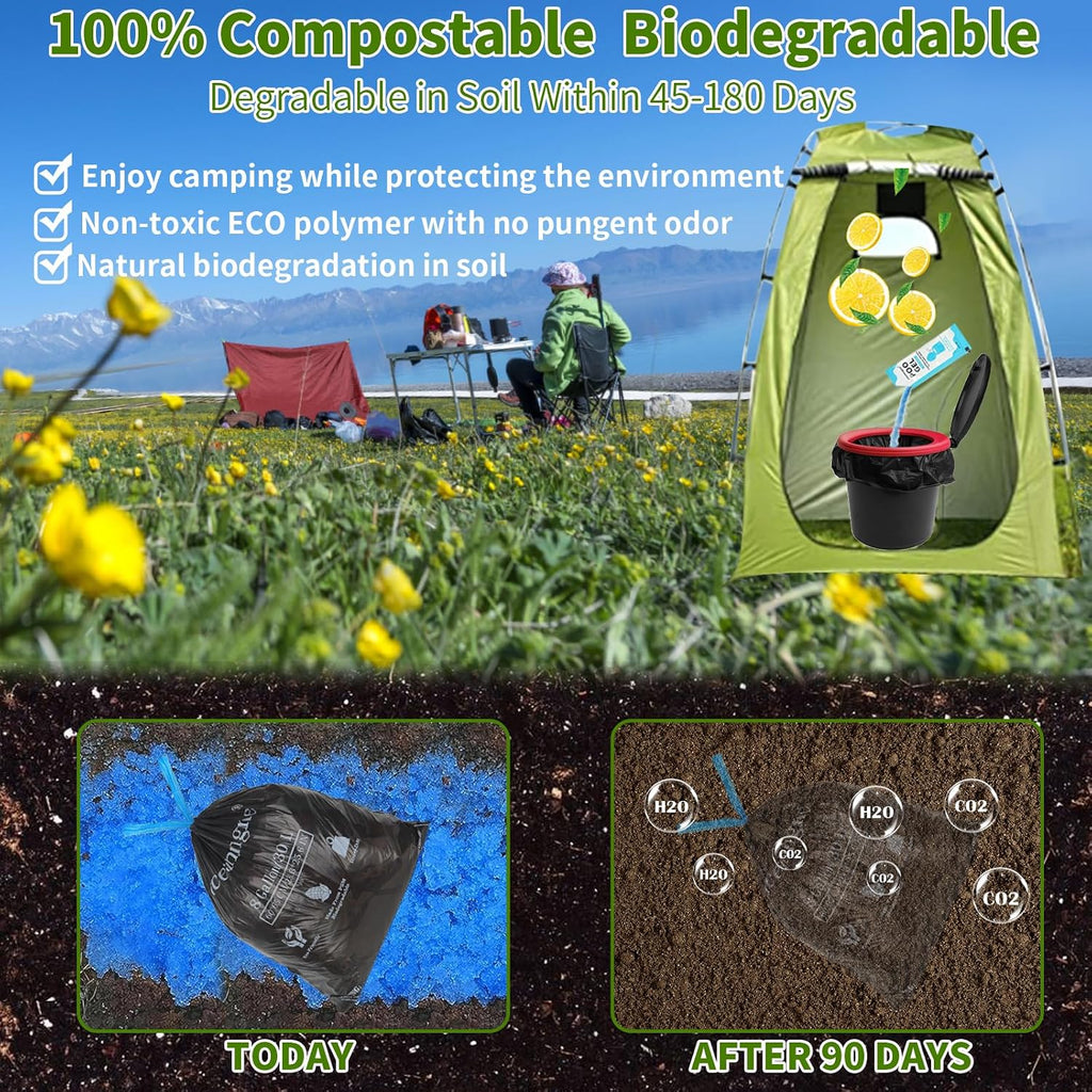 Portable Toilet Bags Poo Gel Set, 8 Gallon Camping Toilet Bags with Portable Toilet Absorbent Gel, Compostable
