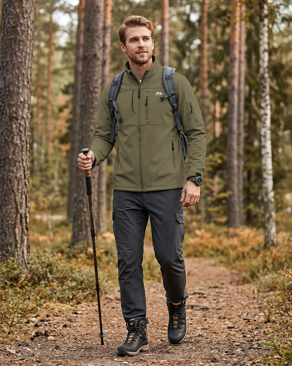 Men's Lightweight Softshell Jacket Fleece Lined Windbreaker Outdoor