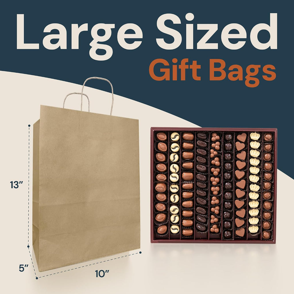 10x5x13 in. Brown Paper Bags with Handles | 110 Pack Bulk