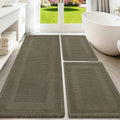 Upgraded Waffle Bath Mat Set 3 Piece Greyish Green-Looped, Super Absorbent Non-Slip Quick Dry Bathroom Rugs with