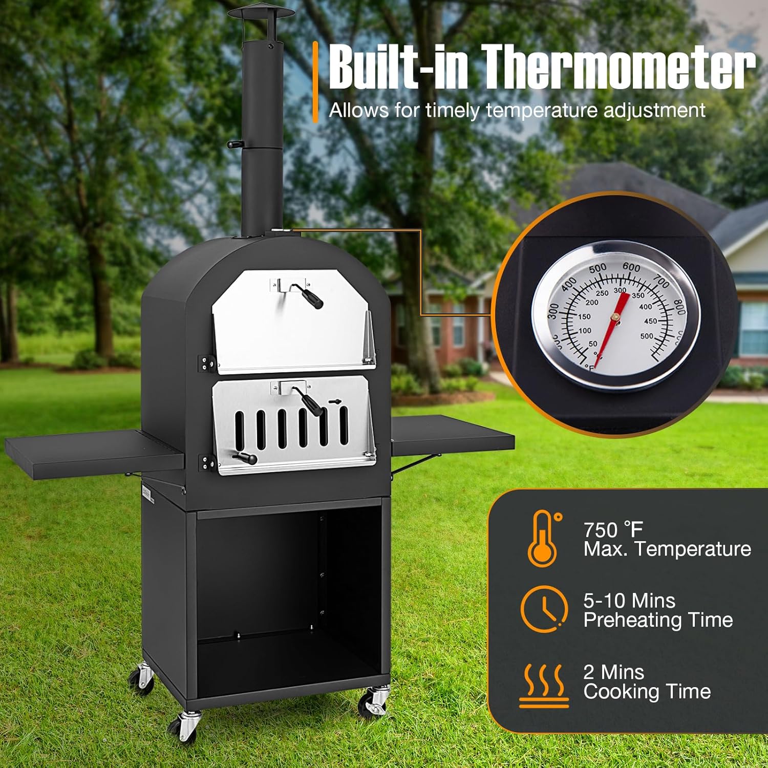 Outdoor Pizza Oven Wood Fired, Pizza Maker on Wheels