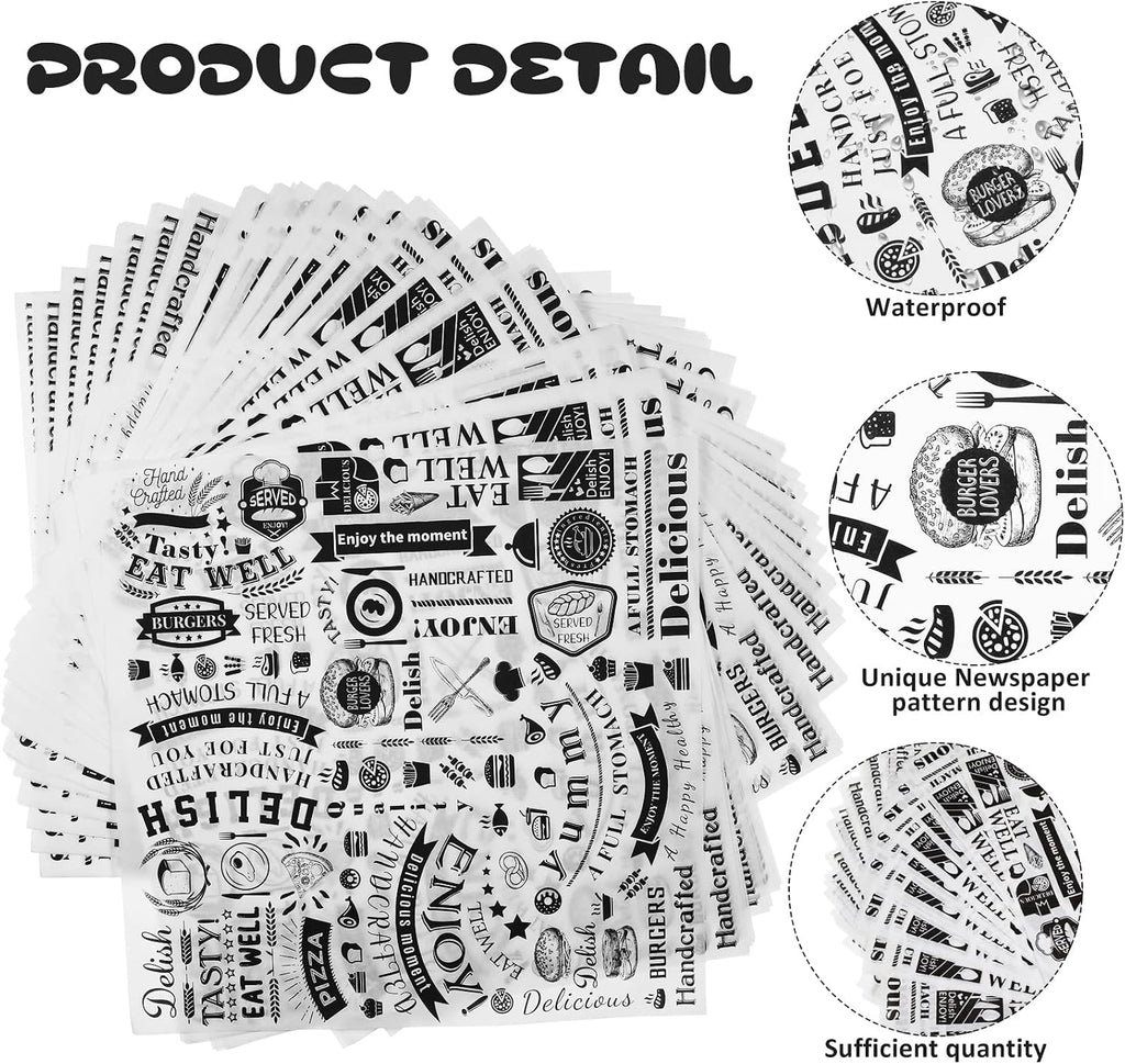 400 Pcs Deli Wax Paper Sheets Grease Resistant, White Black