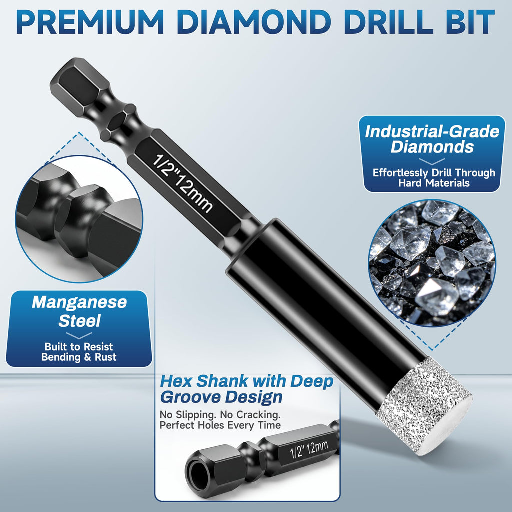 6 PCS Dry Diamond Drill Bits Set for Ceramic, Glass, Tile, Porcelain, Pots