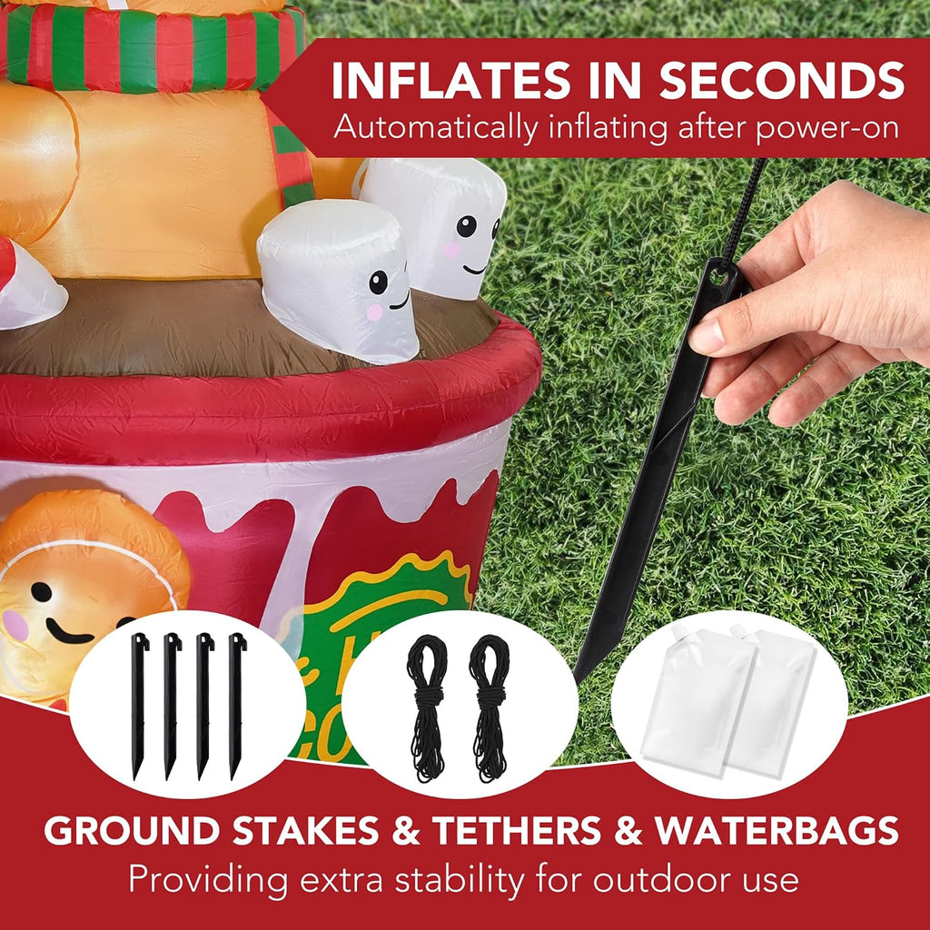 6 FT Christmas Inflatables Outdoor Decorations, Cute Christmas Blow Up Yard Decorations Gingerbread Man in Hot Cocoa