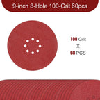 9 inch Sanding Discs 100 Grit 8 Holes Hook and Loop Sandpaper for Drywall Sander 60Pack