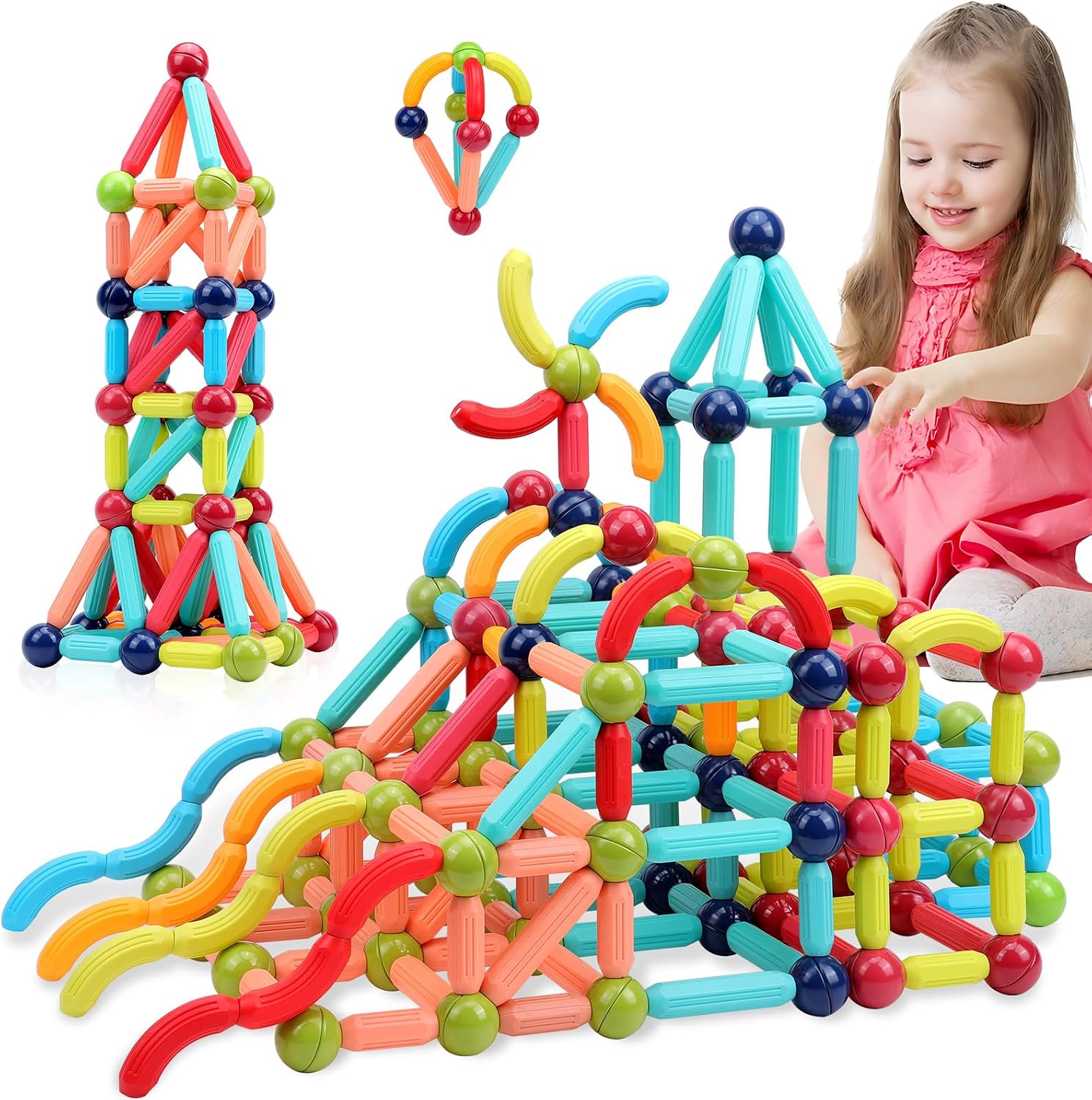 Magnetic Building Blocks for Toddlers: STEM Educational Toys for 3 4 5+ Years Old Kids - Magnetic Stick Montessori
