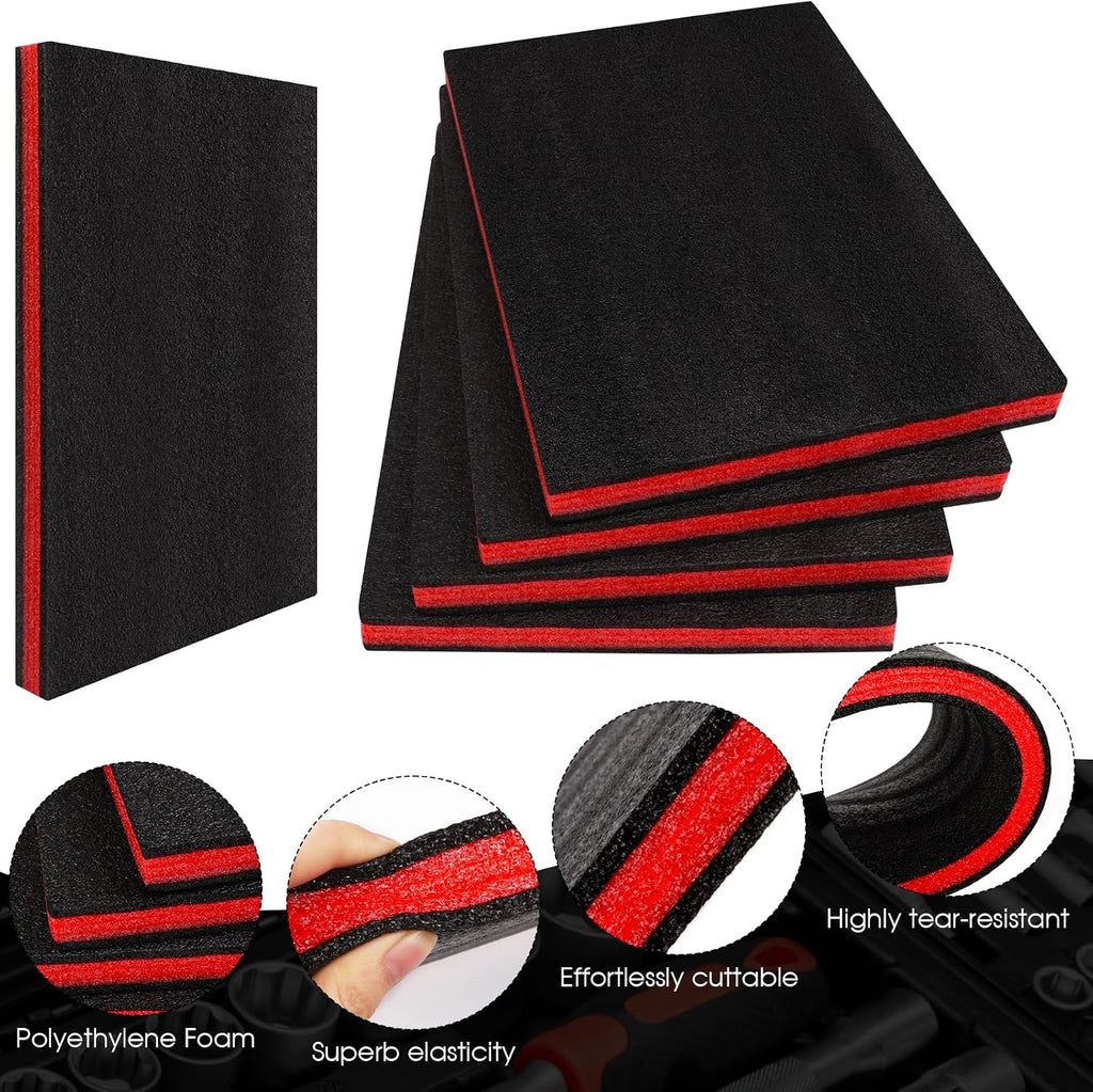 4 Pack 16×12×1 inch Tool Box Foam, Polyethylene Shadow Kaizen Foam Pad Sheets Liner Toolbox for Hard Case Storage