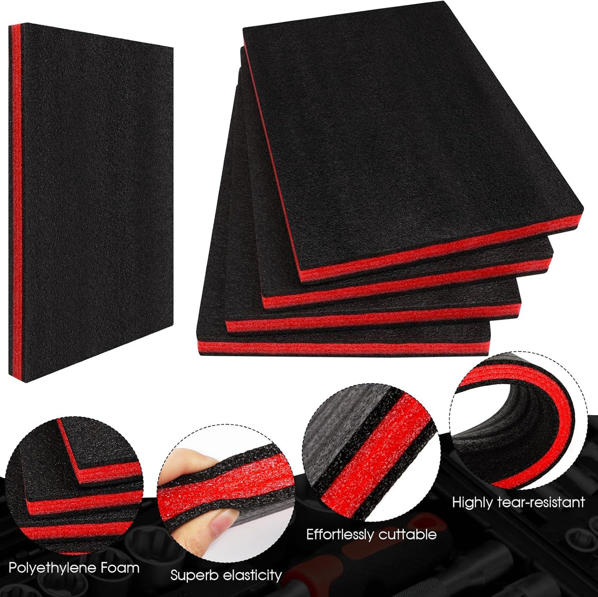 4 Pack 16×12×1 inch Tool Box Foam, Polyethylene Shadow Kaizen Foam Pad Sheets Liner Toolbox for Hard Case Storage
