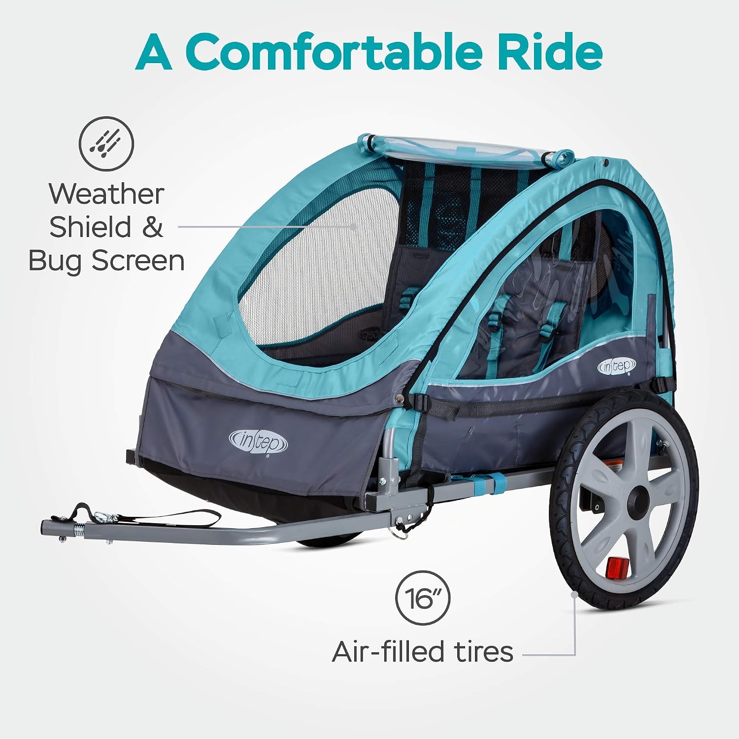 Take 2 Kids Bike Trailer, Double Seat, Universal Coupler, Folding Frame, Quick-Release Wheels, Canopy with Bug Screen